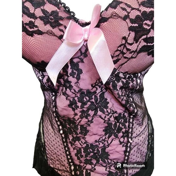 Native Intimates 36B Lace Bustier Black/Pink - Picture 2 of 8